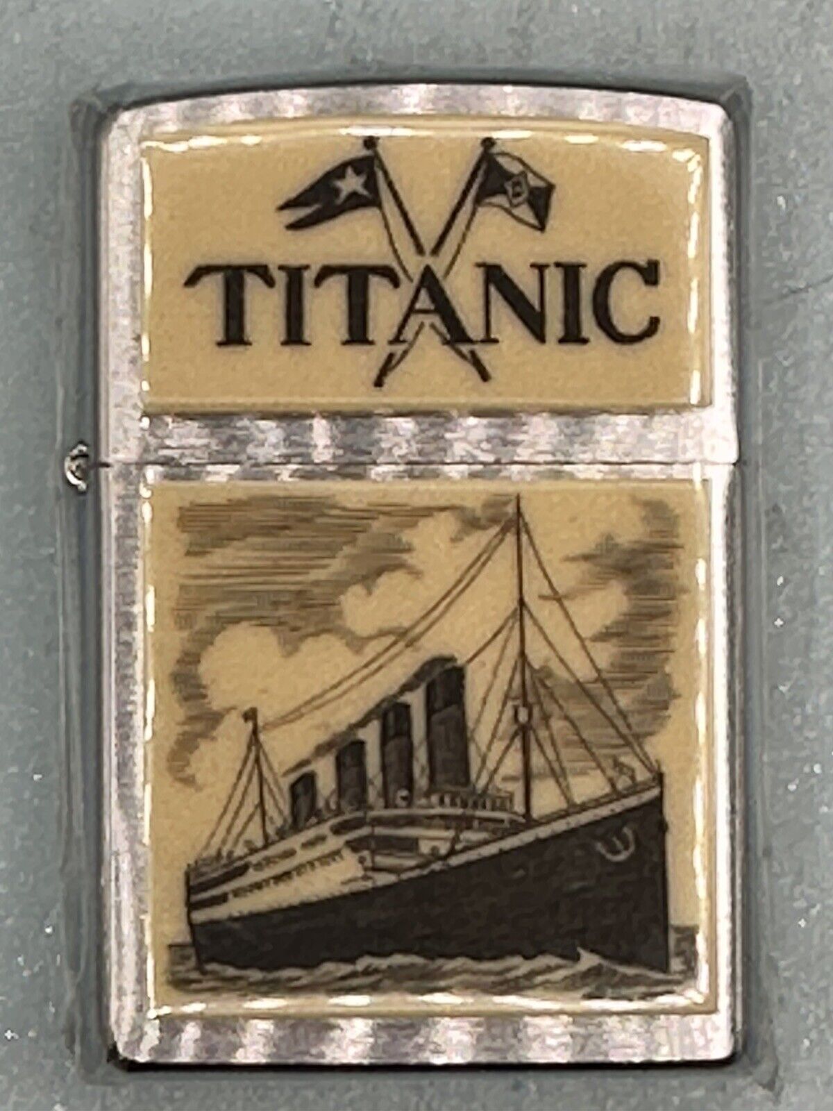 Vintage 2002 Scrimshaw Titanic Chrome Zippo Lighter NEW Mint Condition