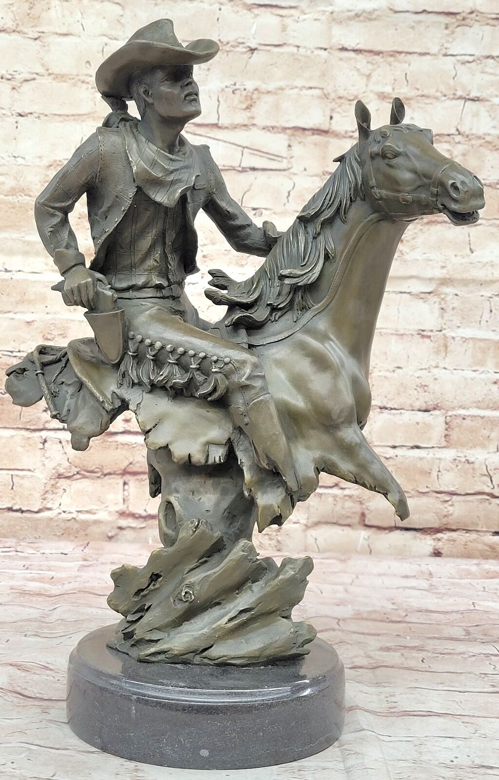 Original Western Cowboy Horse Rodeo BRONZE Sculpture SIGND Figurine Deal Art