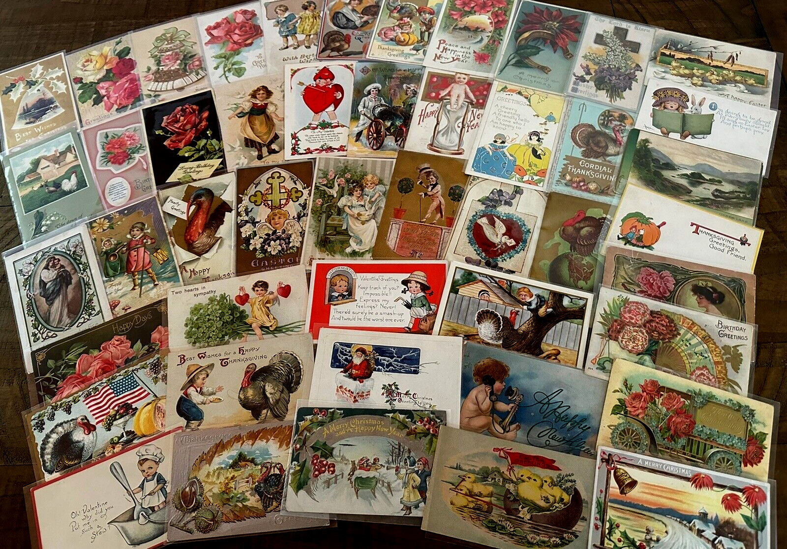 Nice Lot of 50~Mixed Vintage Antique Holidays Greeting Postcards~in sleeves-h706