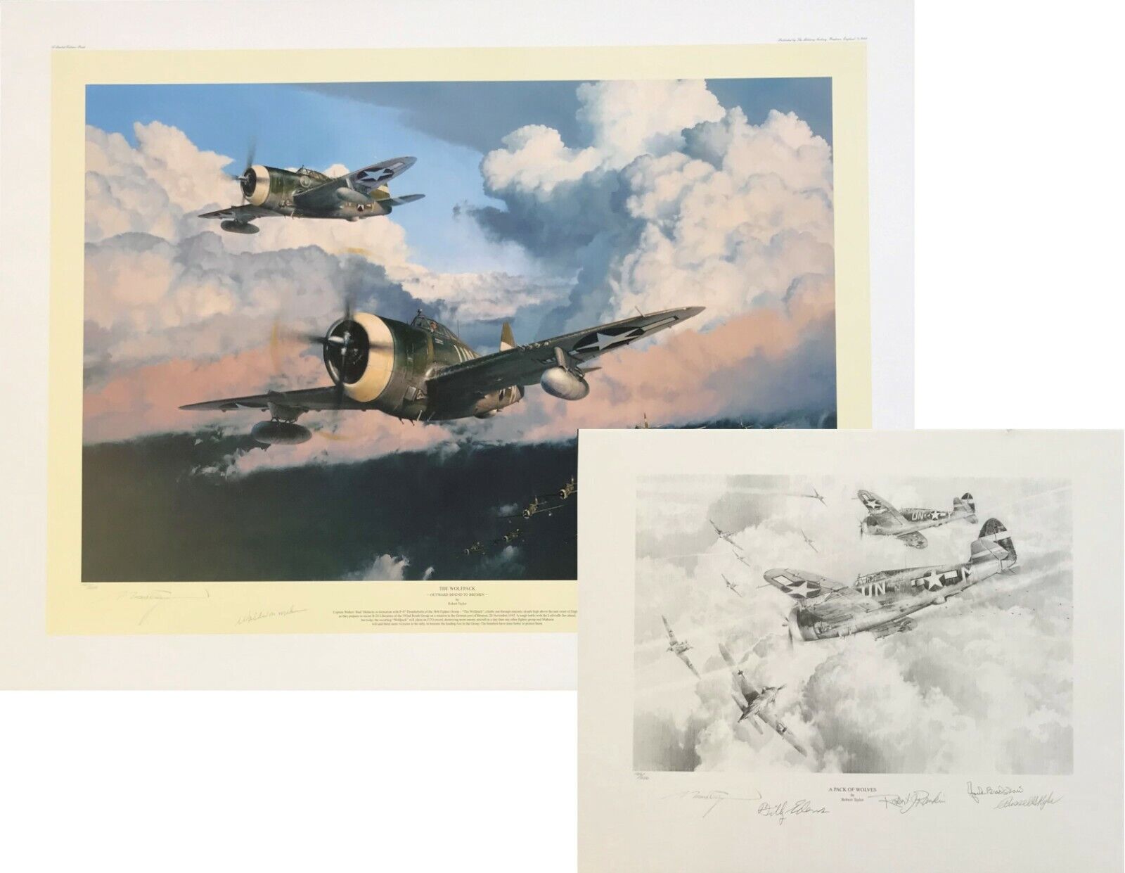 The Wolfpack by Robert Taylor aviation art signed by Nine of Zemke's Wolf Pack 