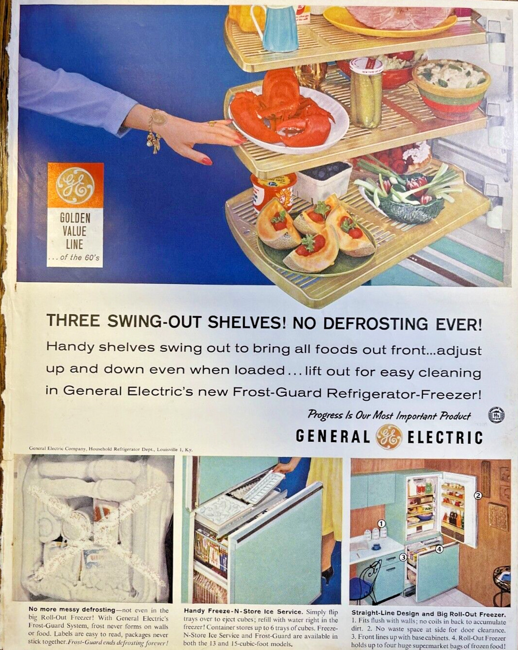 Vintage Magazine Ad 1960 General Electric Refrigerators Swing-Out Shelves