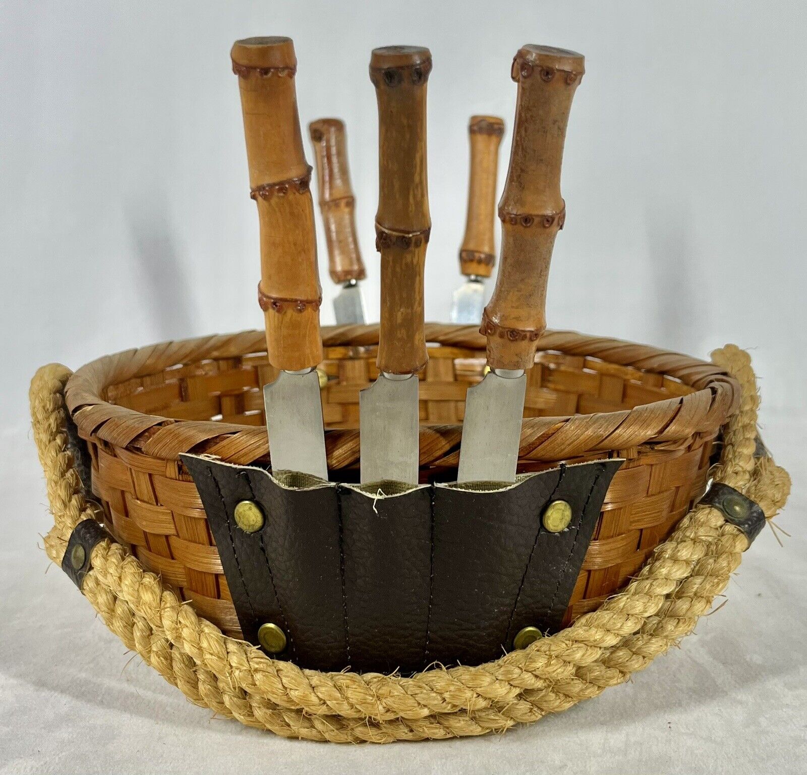 Vintage Serving Basket With Bamboo Knives