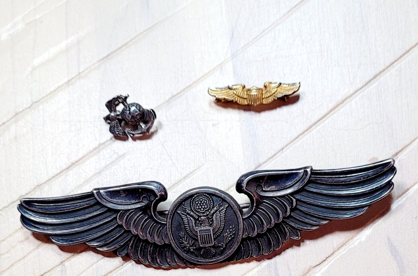 WW II U. S. Eagle LGB Sterling Silver Wings Pin Balfour Air Crew + 2 additional