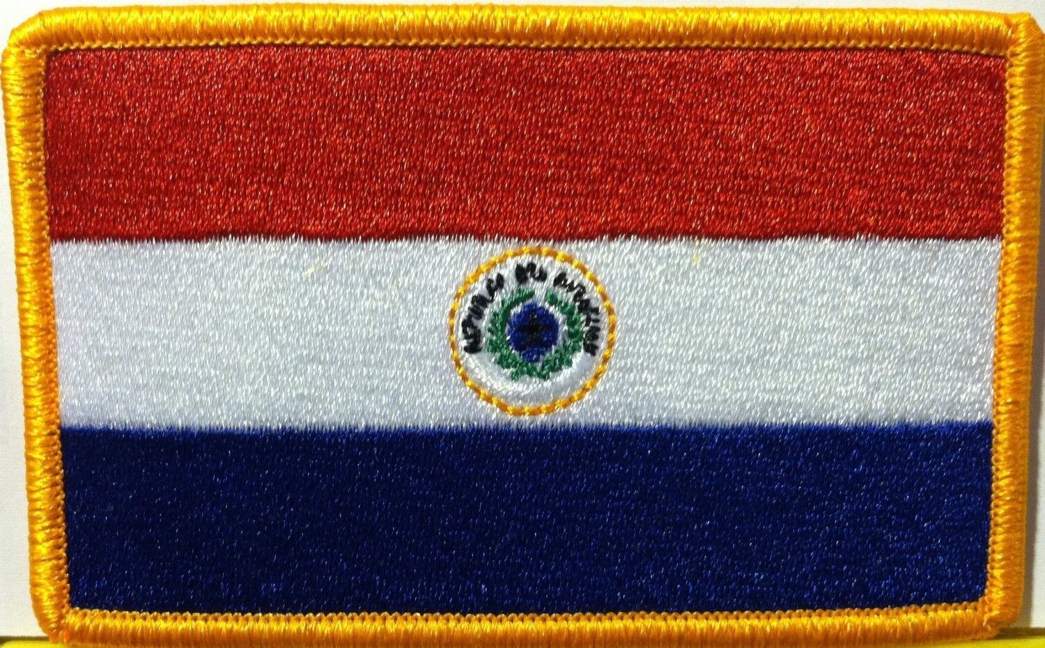 PARAGUAY Flag ARMY Military Patch With Hook Adhesive Fastener Gold Border #3
