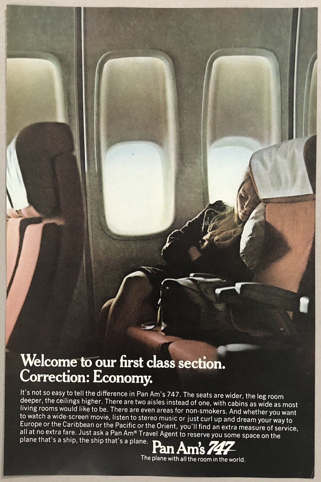 Vintage 1970 Original Print Advertisement Full Page - Pan Am Economy