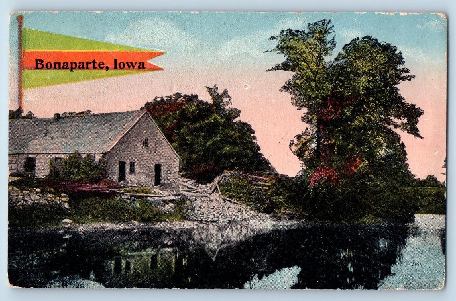 Bonaparte Iowa IA Postcard Des Pennant Landscapes Trees Scenic View 1916 Antique