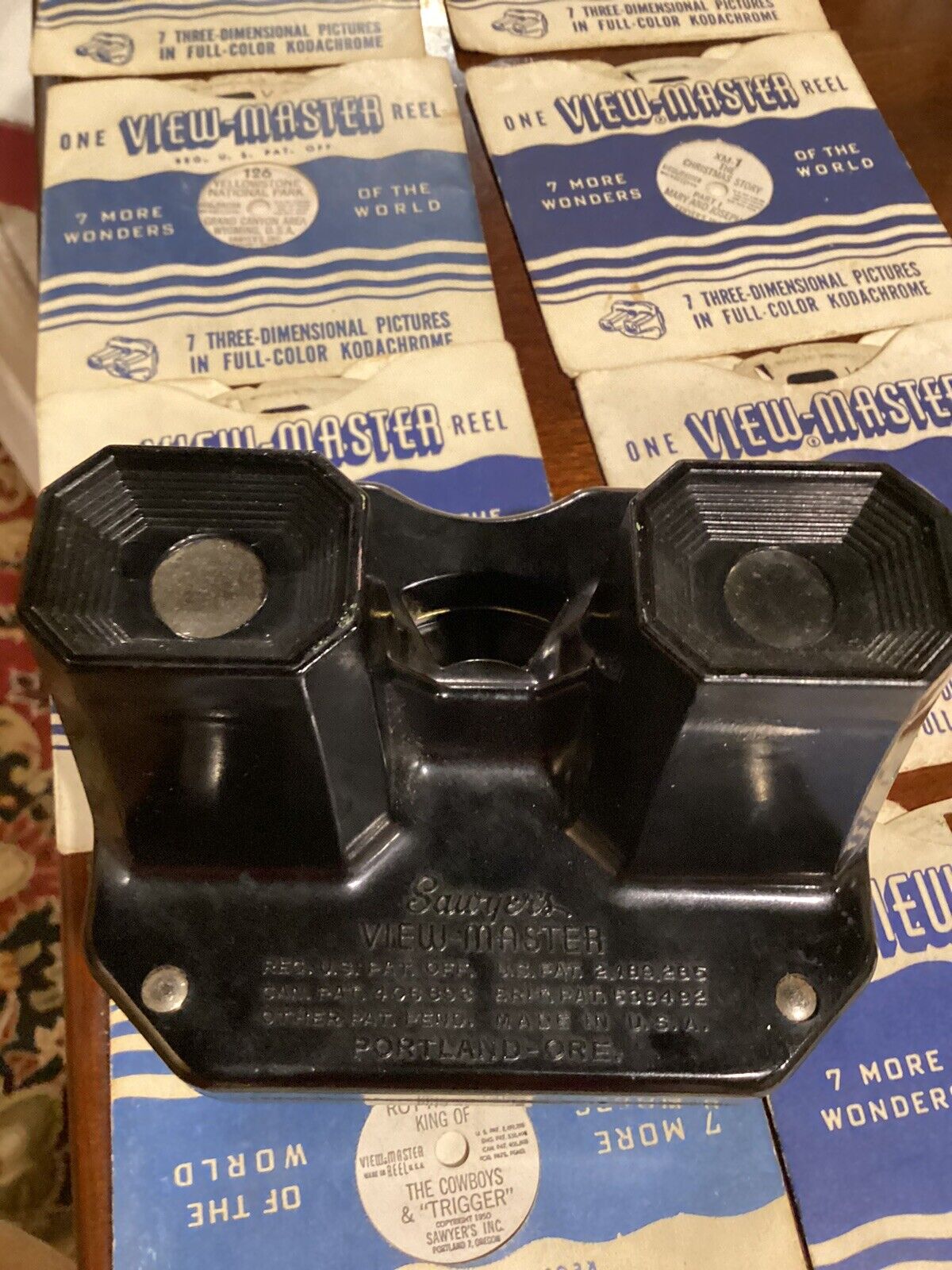 Vtg Sawyers Viewmaster With 8 Reels Rudolph Yellowstone 1950s