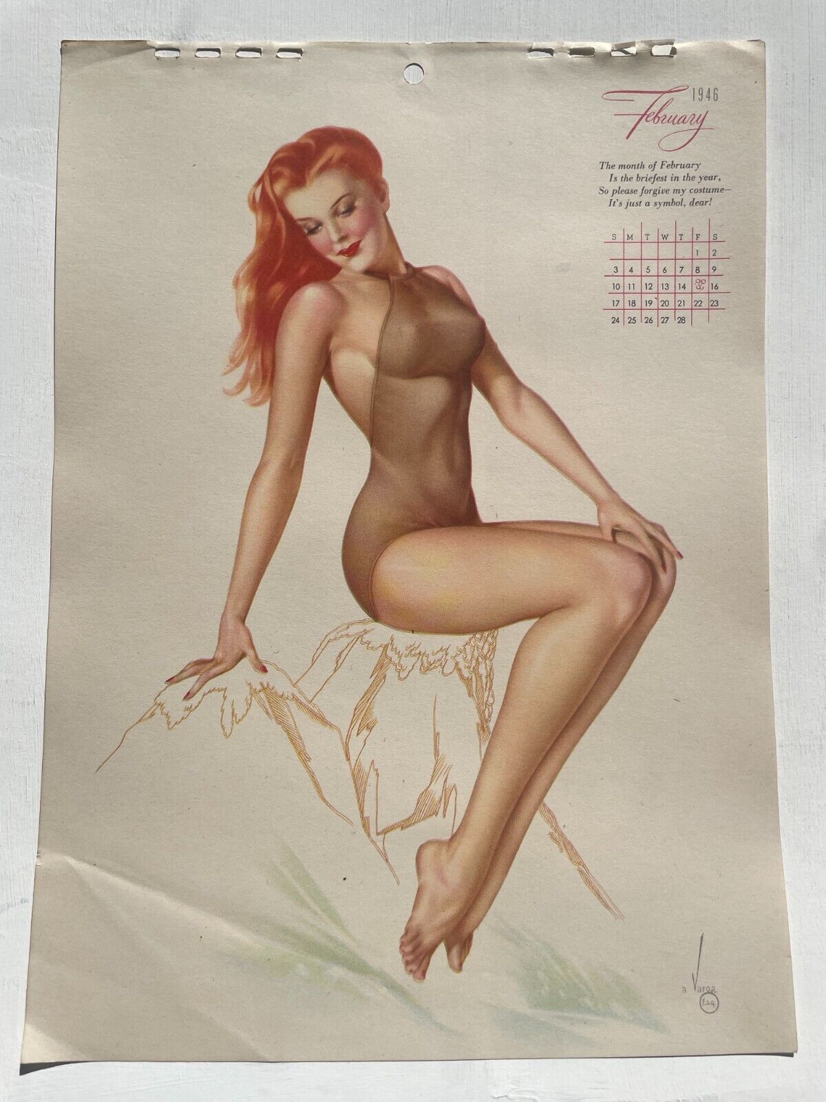 Original February 1946 Esquire Pinup Girl Calendar Page by Varga