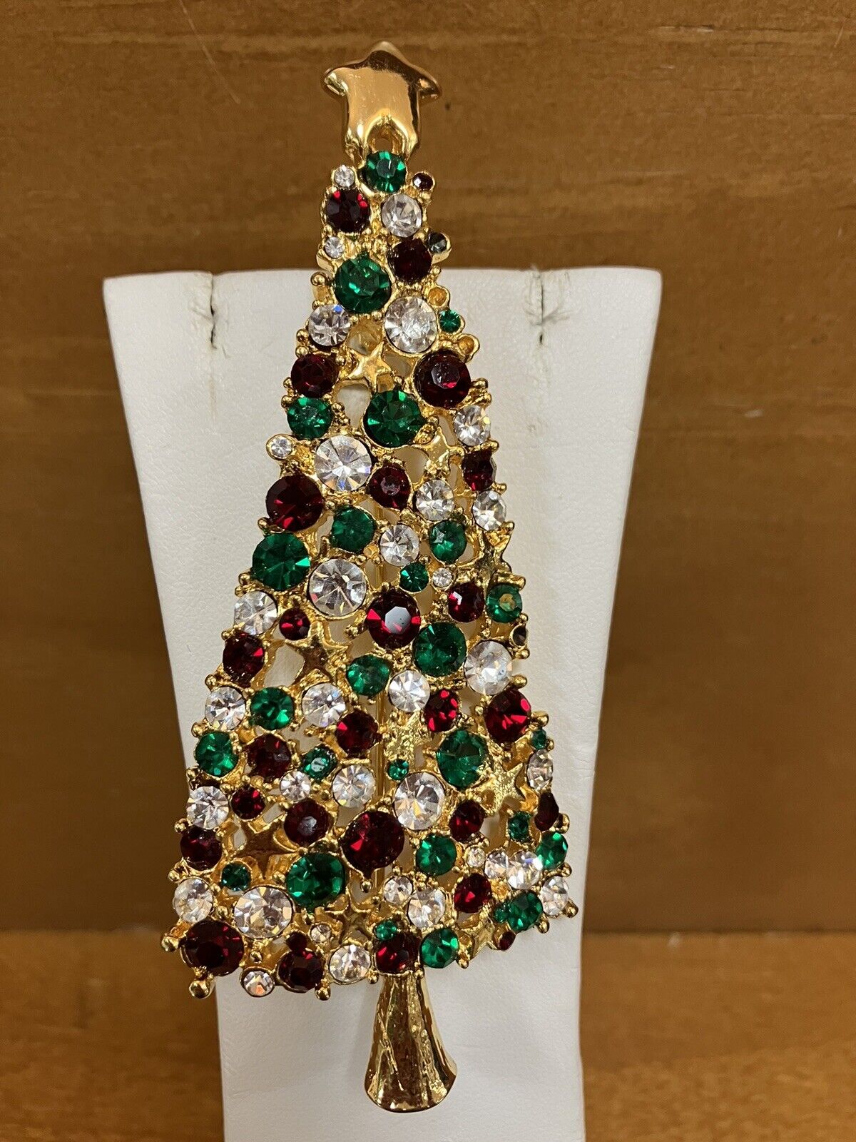 Vtg Christmas Tree Brooch Pin Multicolor Rhinestones Gold Tone  Unsigned