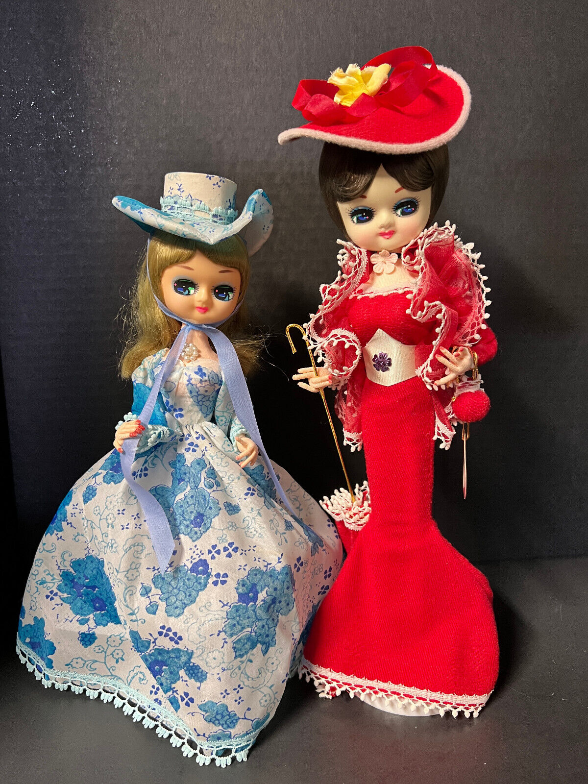 Vintage 1970\'s Original BIG EYED Bradley Pose Dolls ~ Southern Bell & Red Dress
