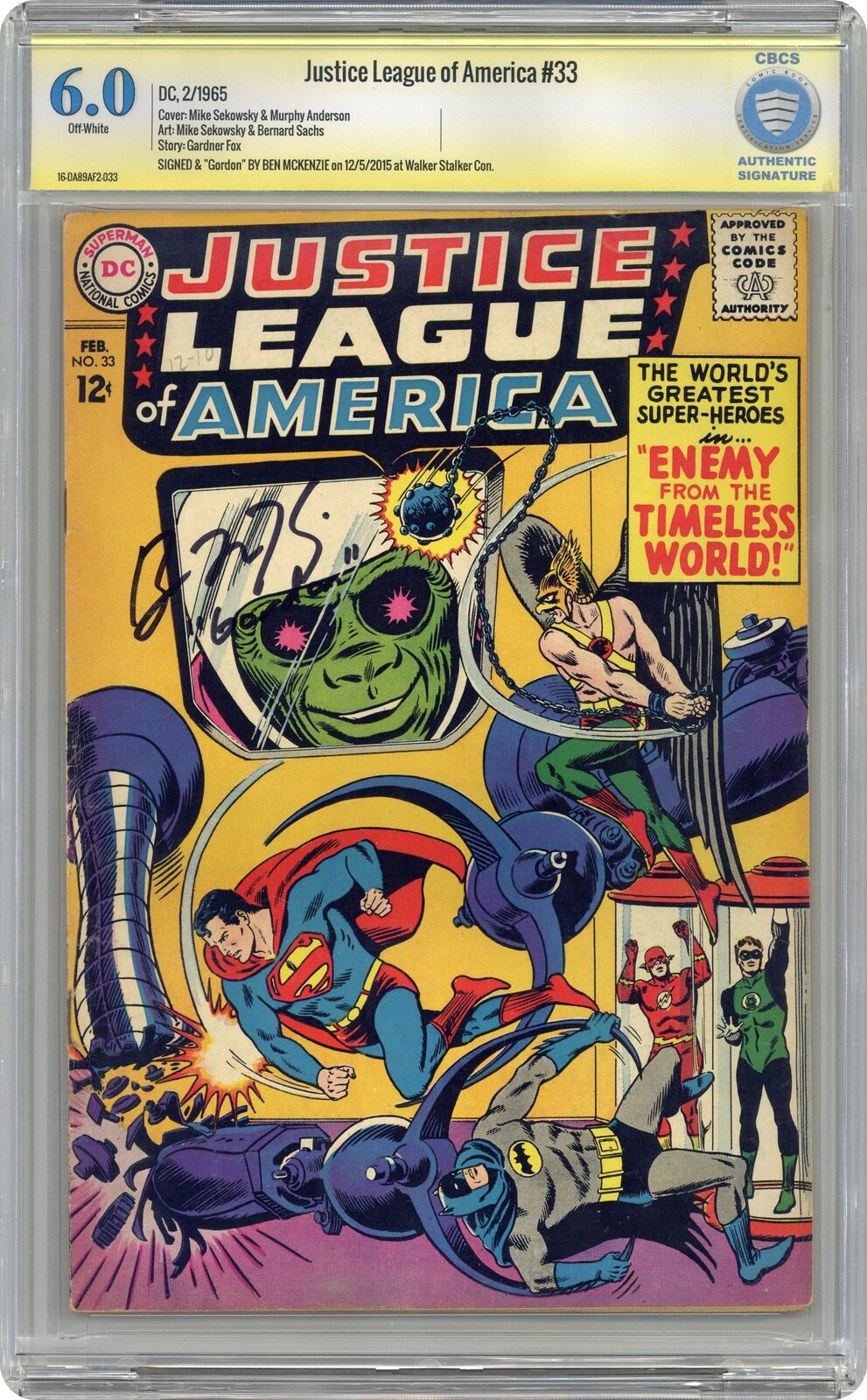 Justice League of America #33 CBCS 6.0 SS Ben McKenzie 1965 16-DA89AF2-033