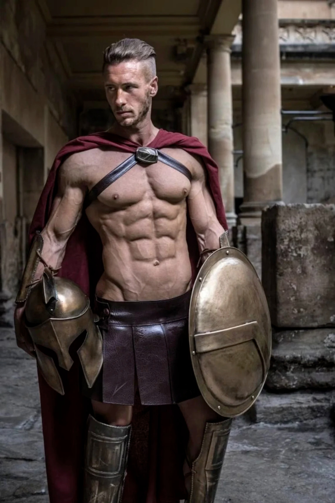 300 King Spartan Costume/Damage Spartan Helmet/Spartan Leg Greaves/ Arm/Cape