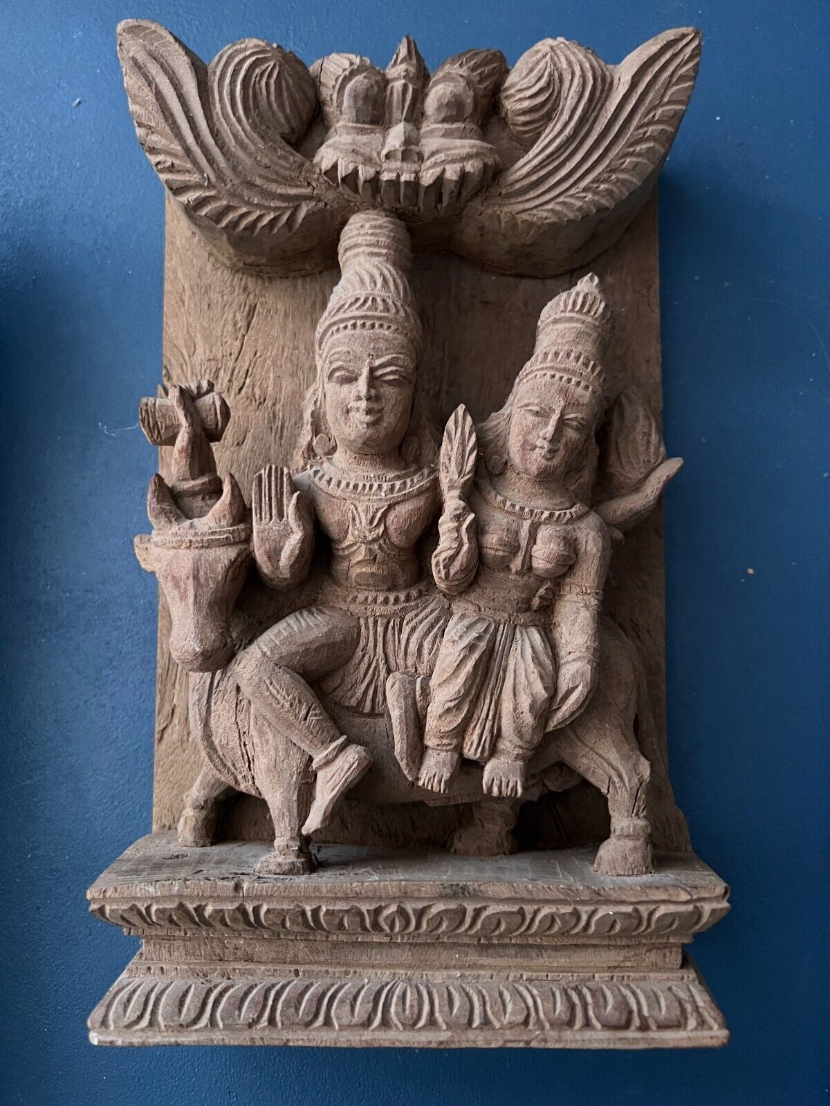 Vintage Lord Shiva & Parvati & Nandi Handmade Woodcarving