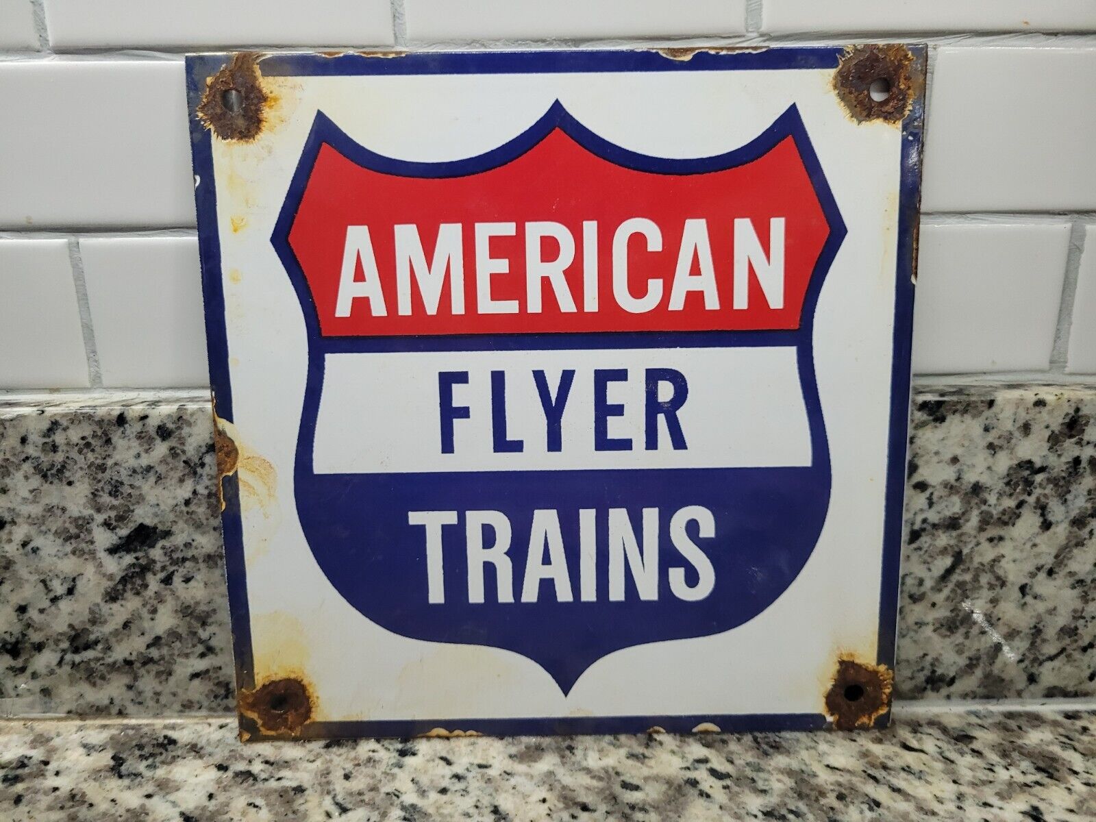 VINTAGE AMERICAN FLYER PORCELAIN SIGN OLD TRAIN RAILROAD RAILWAY TRACK TOYS SIGN