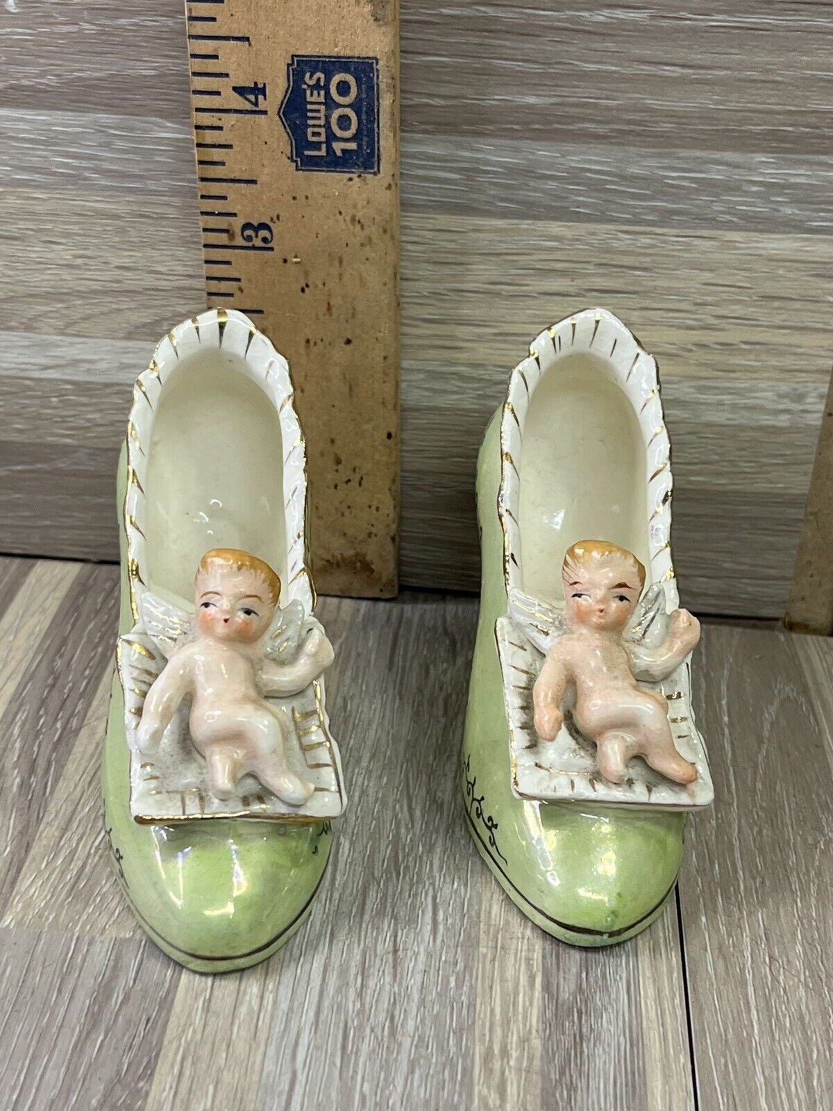 Vintage Pioneer MDSE Co NY Porcelain Shoe Figurine With Cherub Angel Japan Made