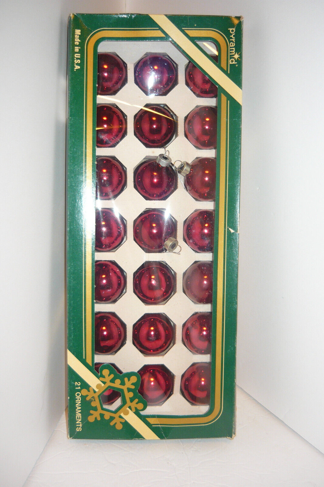 Vintage Pyramid Glass Christmas Ornaments 21 Count Red 5 1/2\