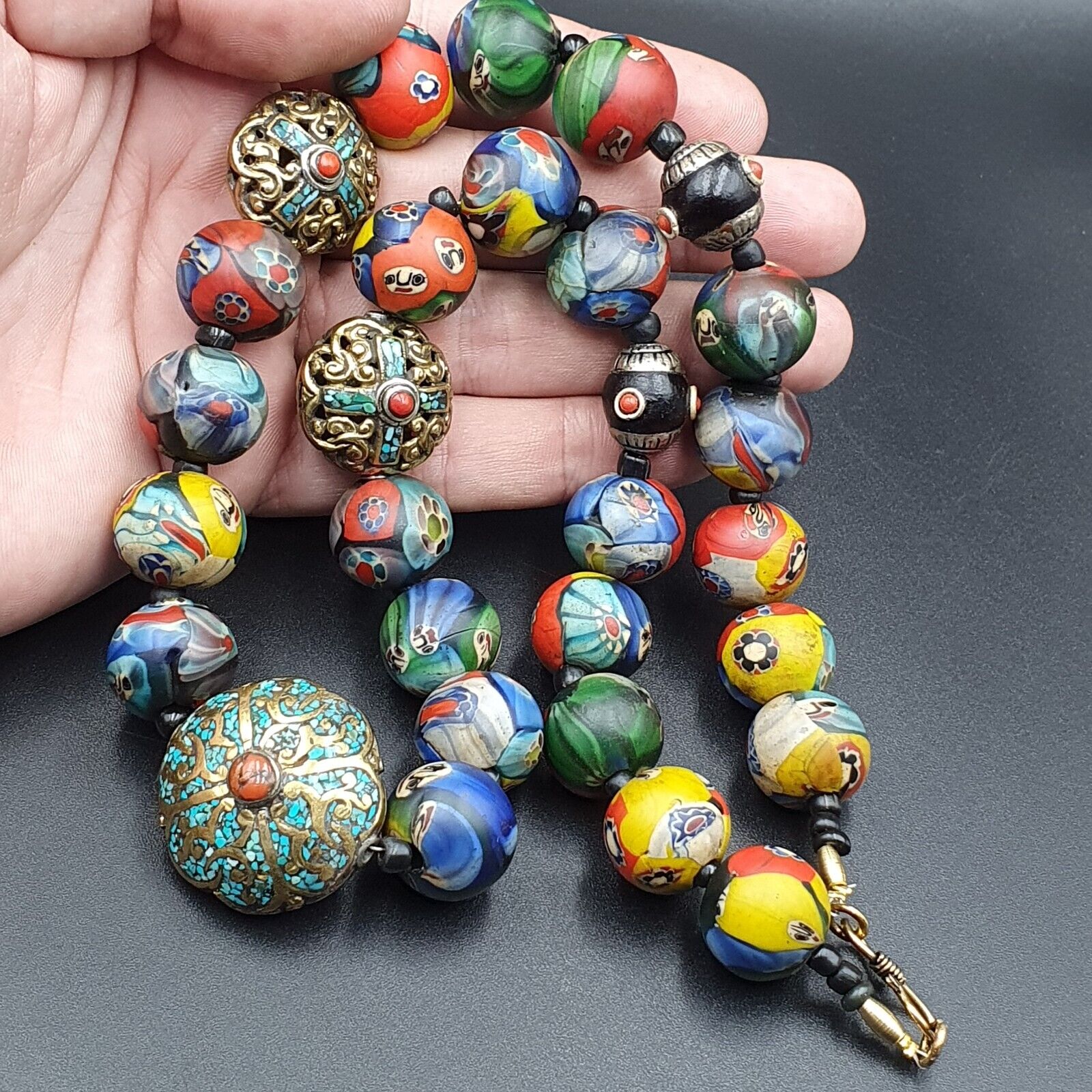 AA Beautiful Old Tibetan Trade Jewelry With Coral & Turquoise Necklace