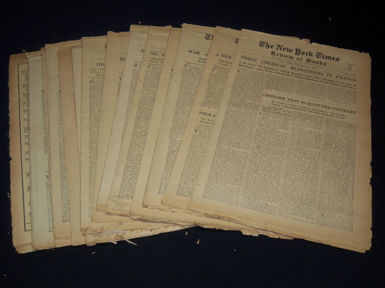 1919 NEW YORK TIMES NEWSPAPER BOOK REVIEW SECTIONS LOT OF 15 ISSUES - O 3221F