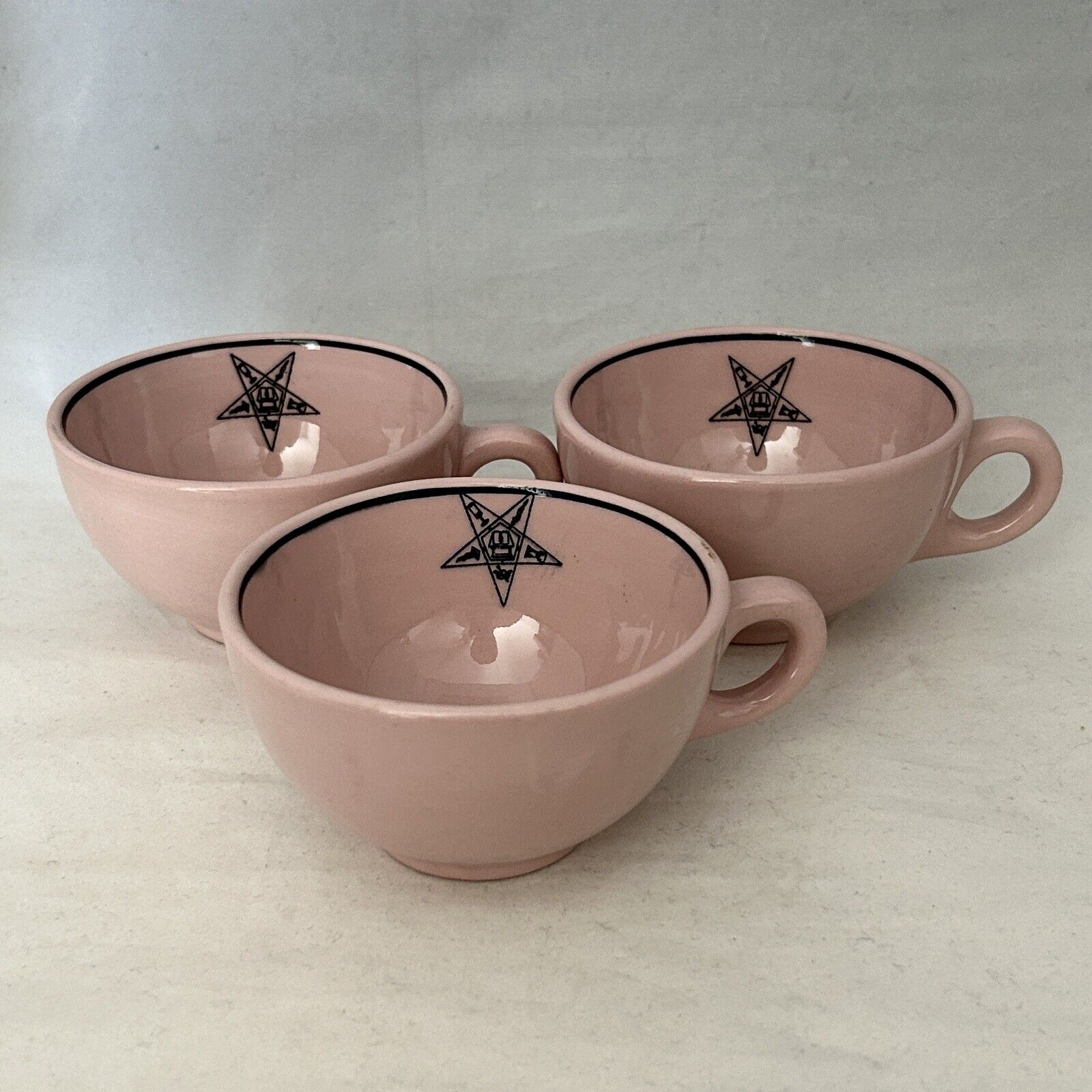Vintage 50’s Set Of 3 MASONIC ORDER OF THE EASTERN STAR Pink Tepco China Cups