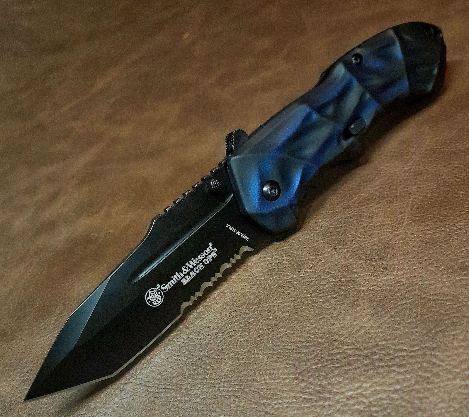 Smith & Wesson Black Ops Ultra Fast Assisted Opening Blue Tanto Pocket Knife 