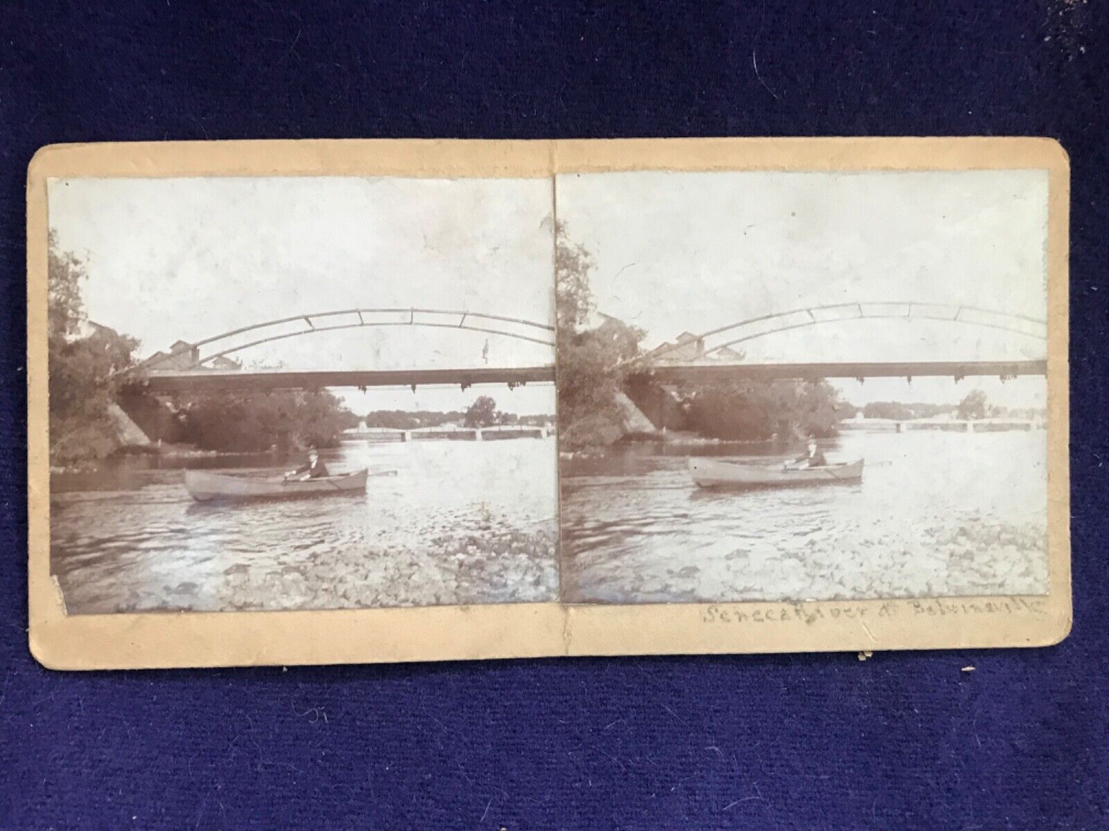 ANTIQUE 2 SIDED REAL PHOTO STEREOVIEW CARD SENECA RIVER BALDWINSVILLE NY HOPPER