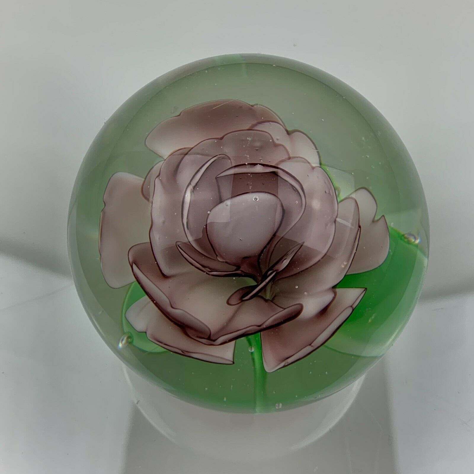 Large Vintage Paperweight Purple Intricate Flower Ground Base