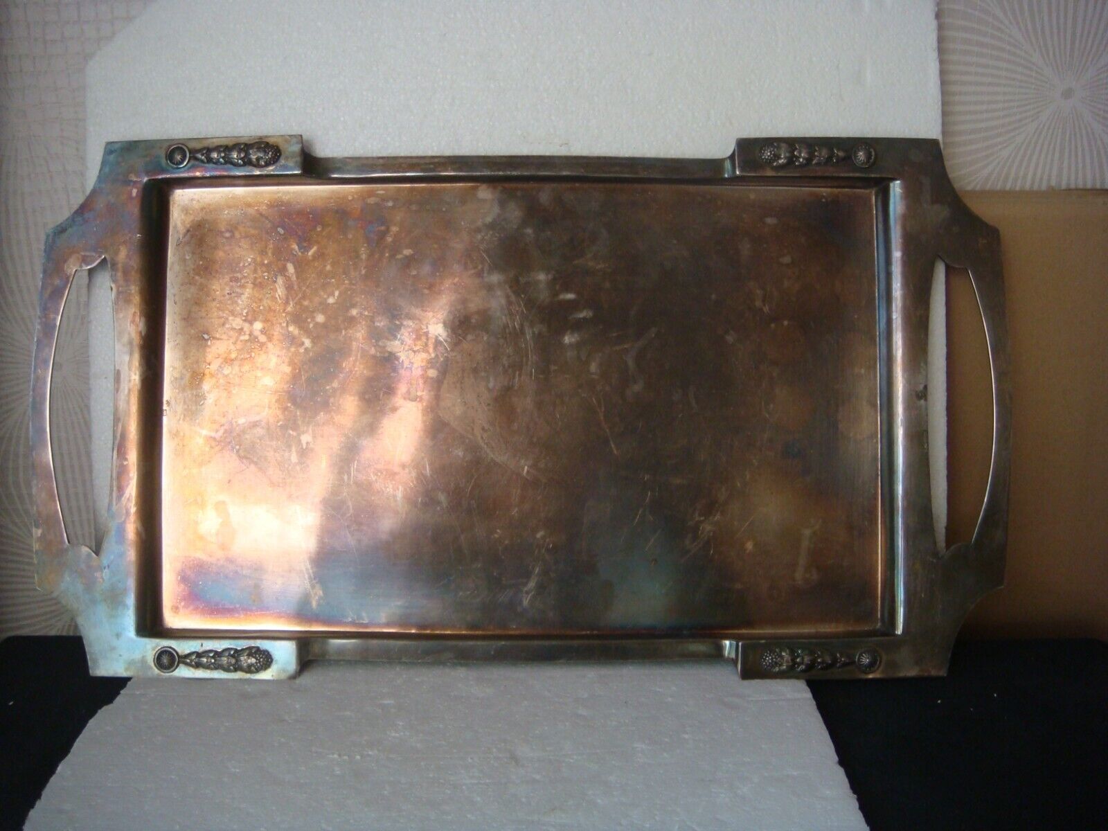 RRR RARE Antique Vintage ARGENTO Silver Plate Serving Tray Handles