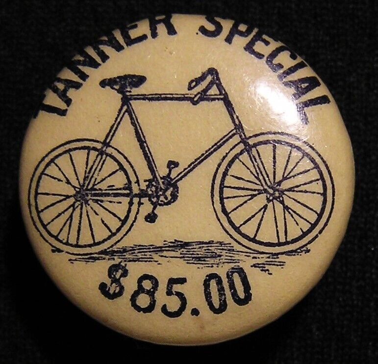 ANTIQUE 1890'S TANNER SPECIAL $85 BICYCLE ADVERTISING BUTTON STUD PIN - W&H