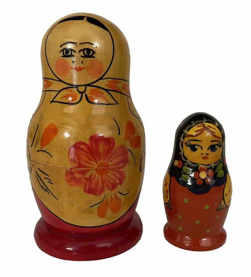 Vintage Wood Hand Painted Stacking Doll Russian Matryoshka Babushka 2 Dolls