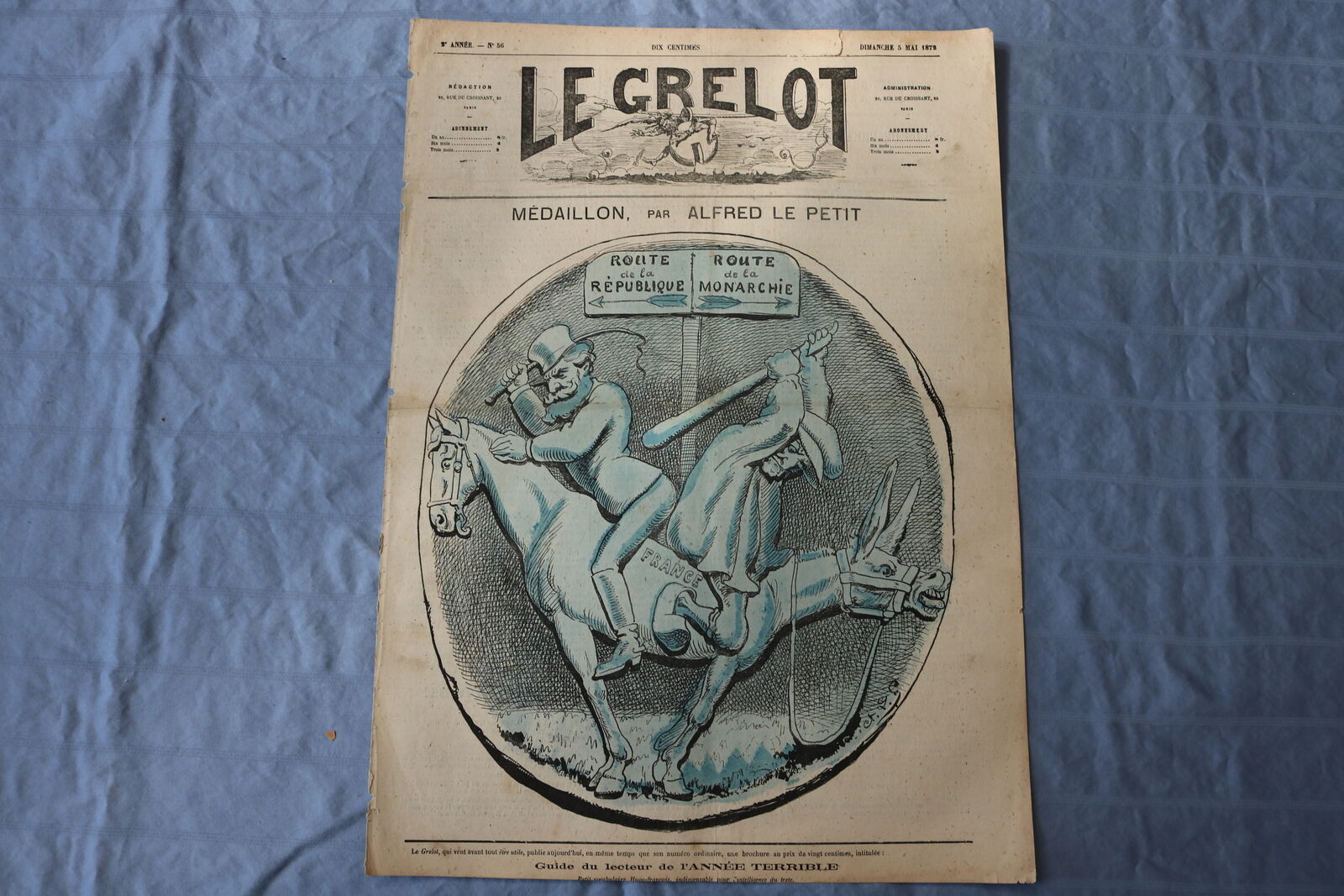 1872 MAY 5 LE GRELOT NEWSPAPER- MEDAILLON PAR ALFRED LE PETIT- FRENCH - NP 8584