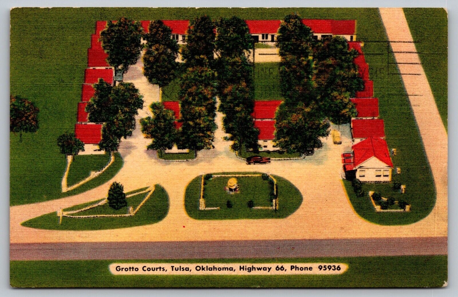 Postcard Grotto Courts Tulsa Oklahoma Highway 66 Phone-95936 VTG c1950  G3