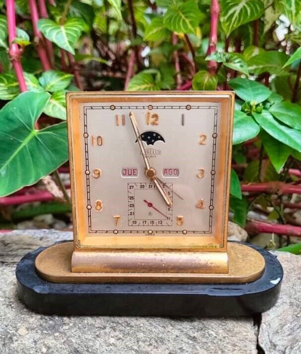 Vintage Swiss Angelus Super Alarm Clock 8 days 15 Jewels with Moon Phase