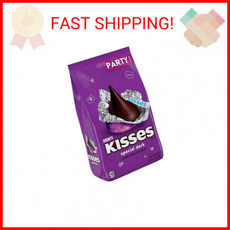HERSHEY'S KISSES SPECIAL DARK Mildly Sweet Chocolate Candy Party Pack, 32.1 oz