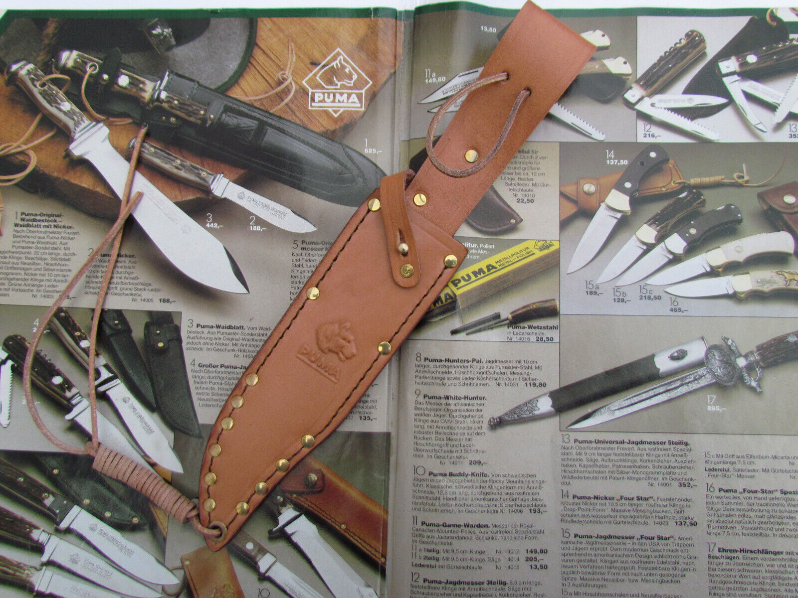 PUMA knife sheath Solingen for PUMA Bowie knife 6396. Model before 1970.