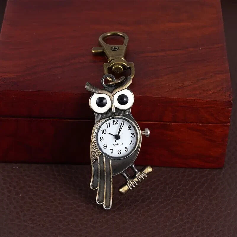 Classic Vintage Owl Pocket Watch Creative Bronze Keychain Novelty Watch Gift New