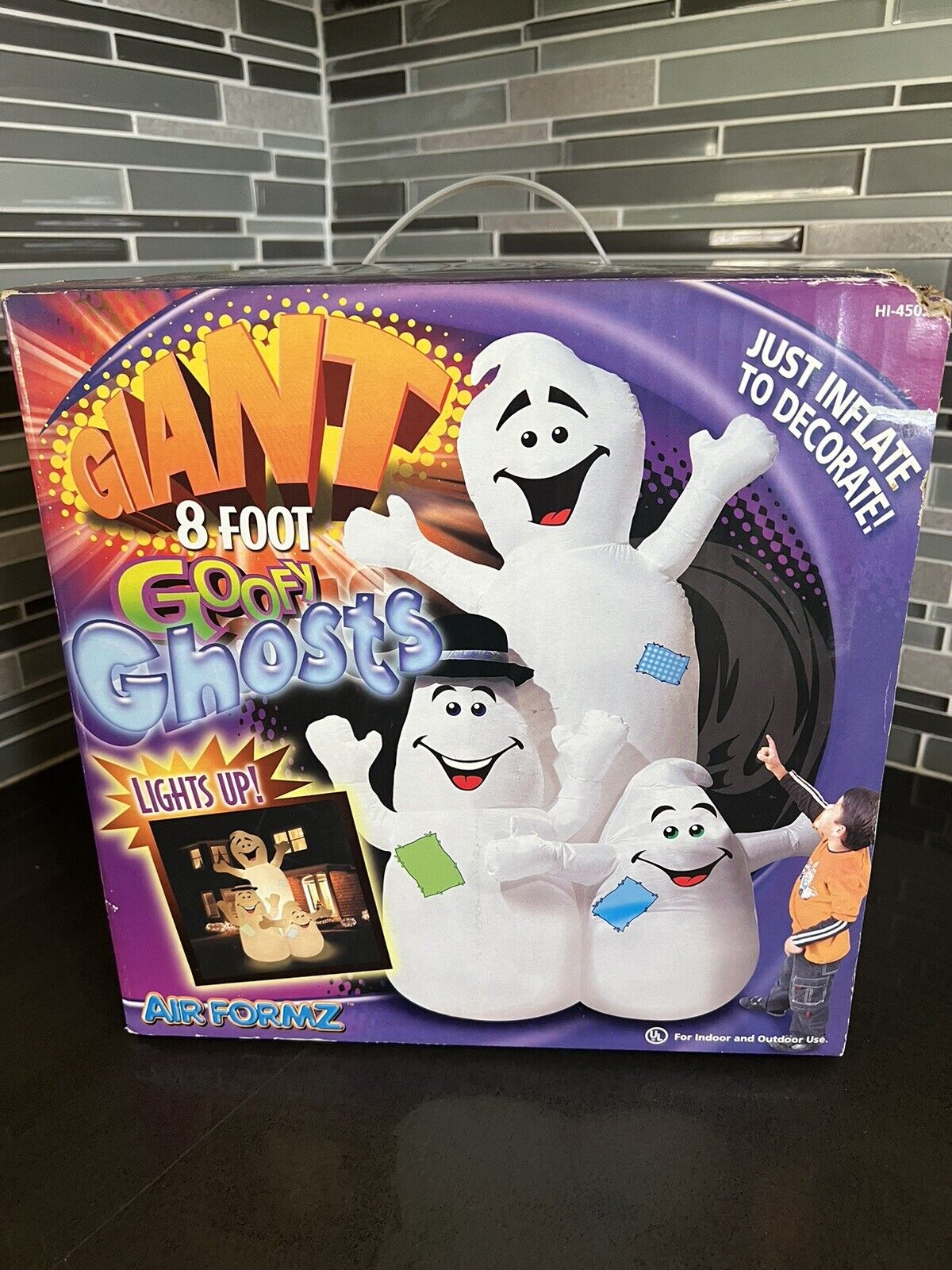 VTG Halloween Gemmy Air Formz Inflatable Light Up Goofy Ghosts Trio 8' Foot NEW