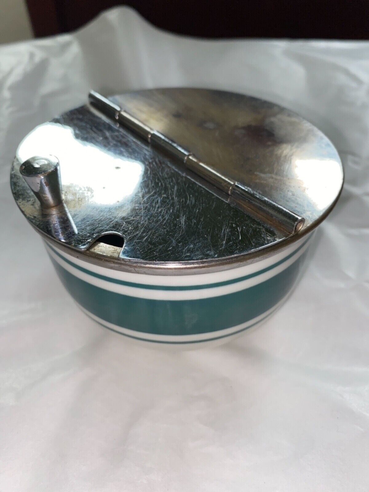 Vintage 1920's Jackson China Sugar bowl with flip top metal lid