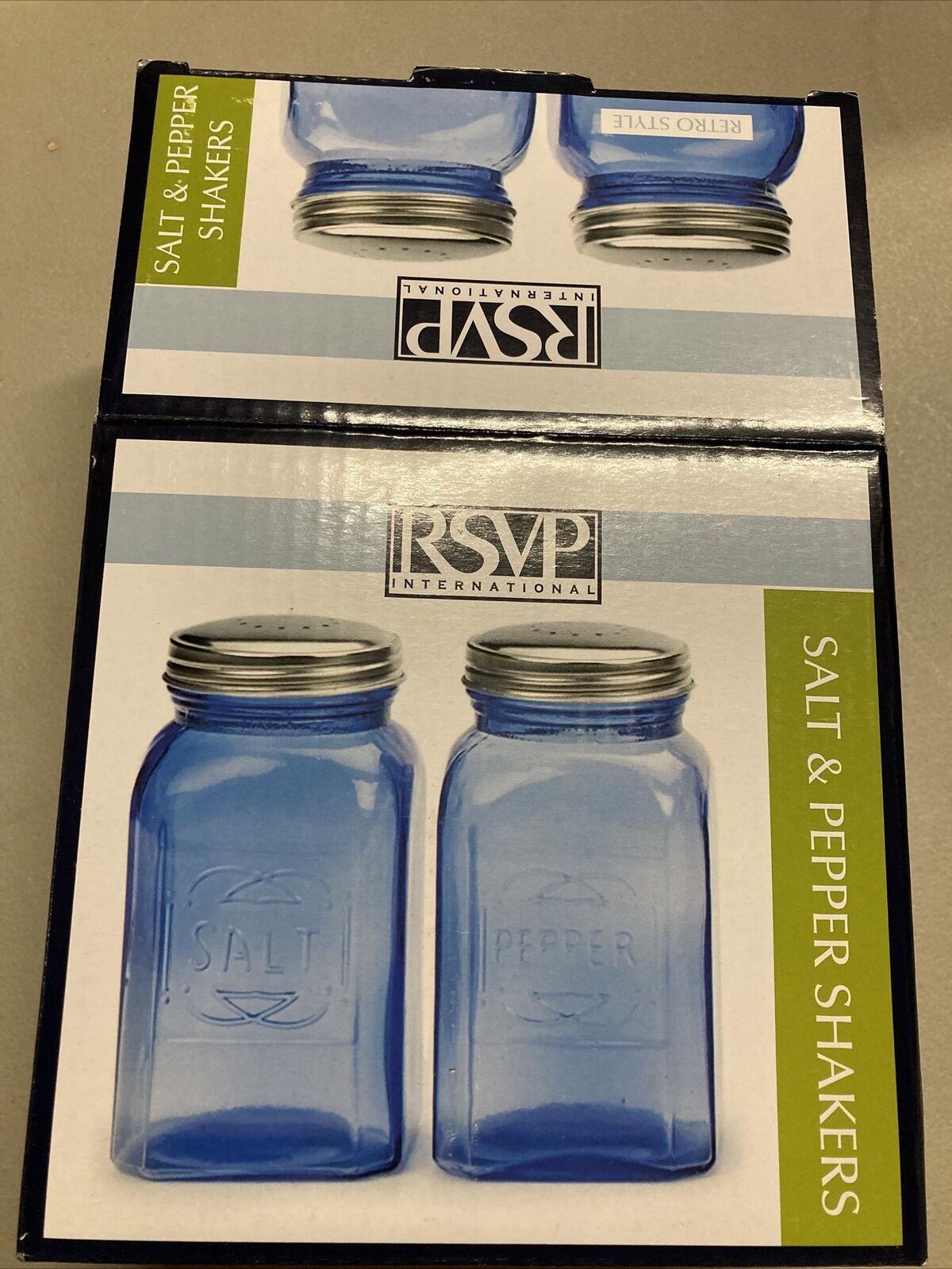 RSVP International Retro Blue Glass  Salt&Pepper Shakers 8oz