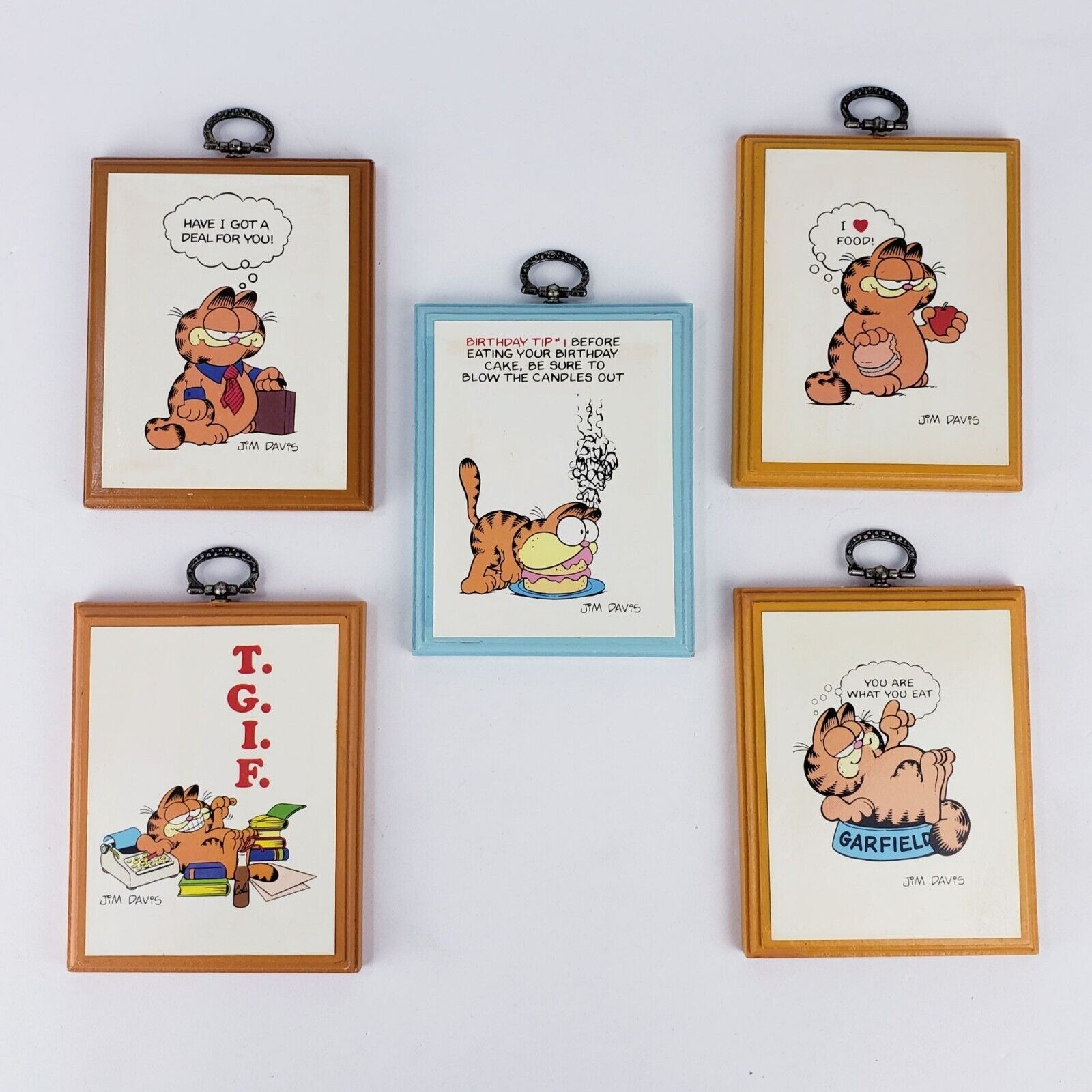 5 Vintage Garfield the Cat Wooden Plaques 1983 Collection by Enesco Jim Davis