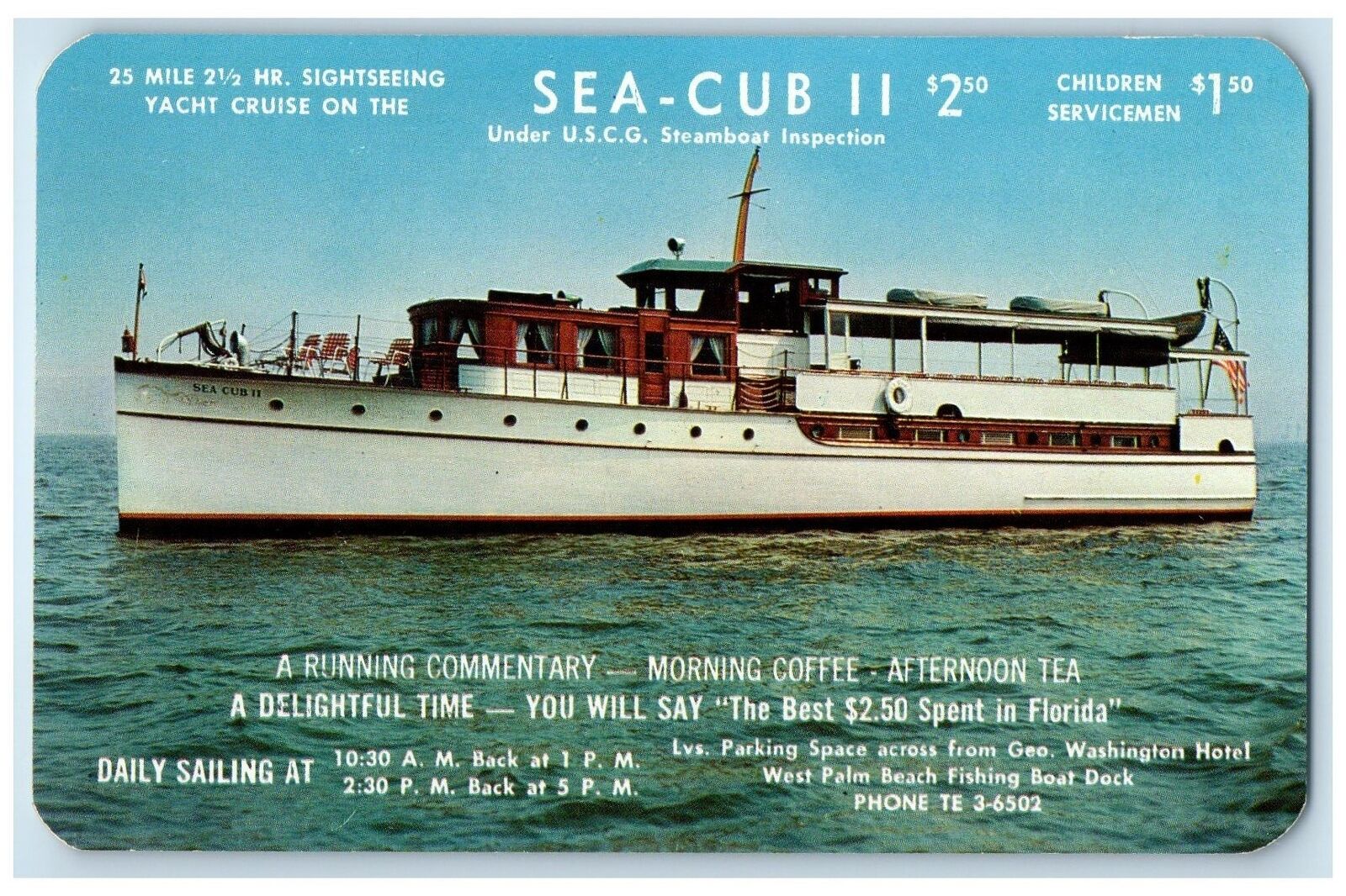 c1960's Sea Cub II A Running Commentary Ship West Palm Beach Florida FL Postcard