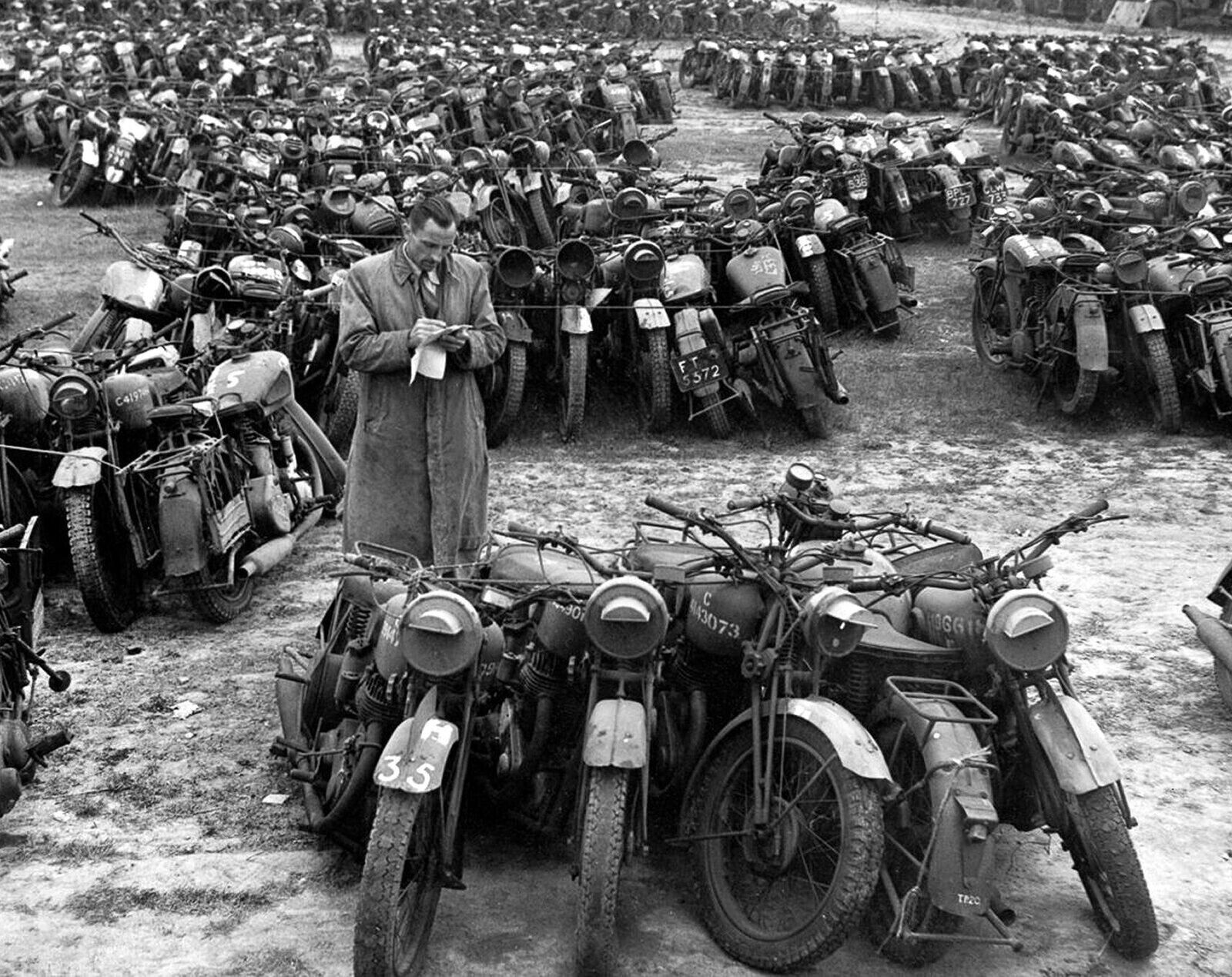 1946 Auction of WW2 MILITARY MOTORCYCLE World War 2 Historic Picture Photo 8x10
