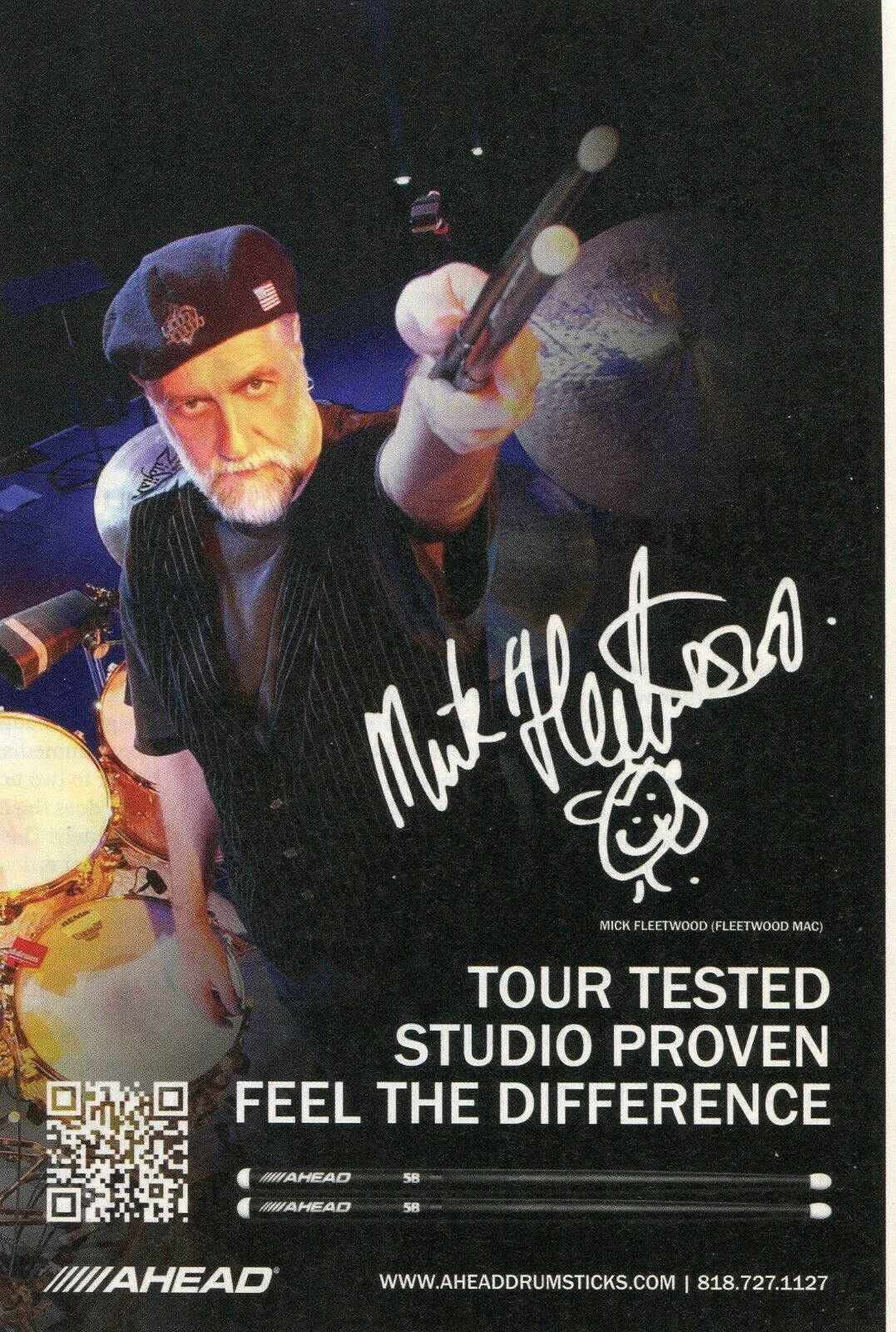 2015 small Print Ad of Ahead Drumsticks w Mick Fleetwood Mac