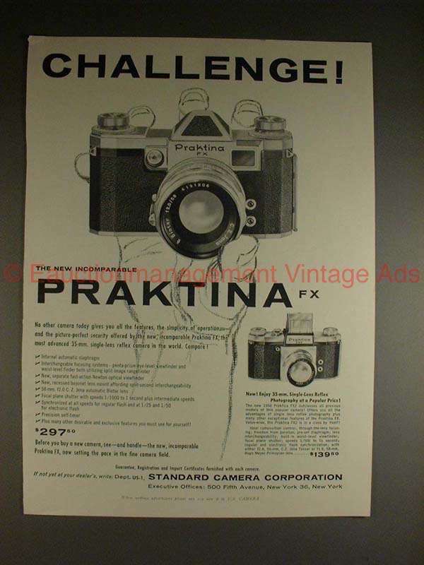 1956 Praktina FX Camera Ad - Challenge, NICE