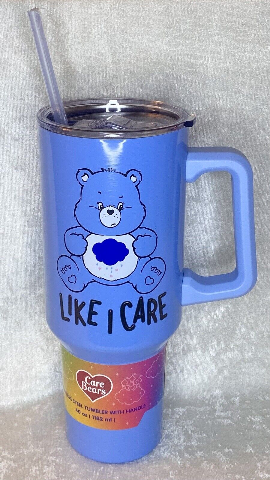 Care Bears Grumpy Bear Stainless Steel Tumbler w/ Lid And Straw 40 Oz NEW