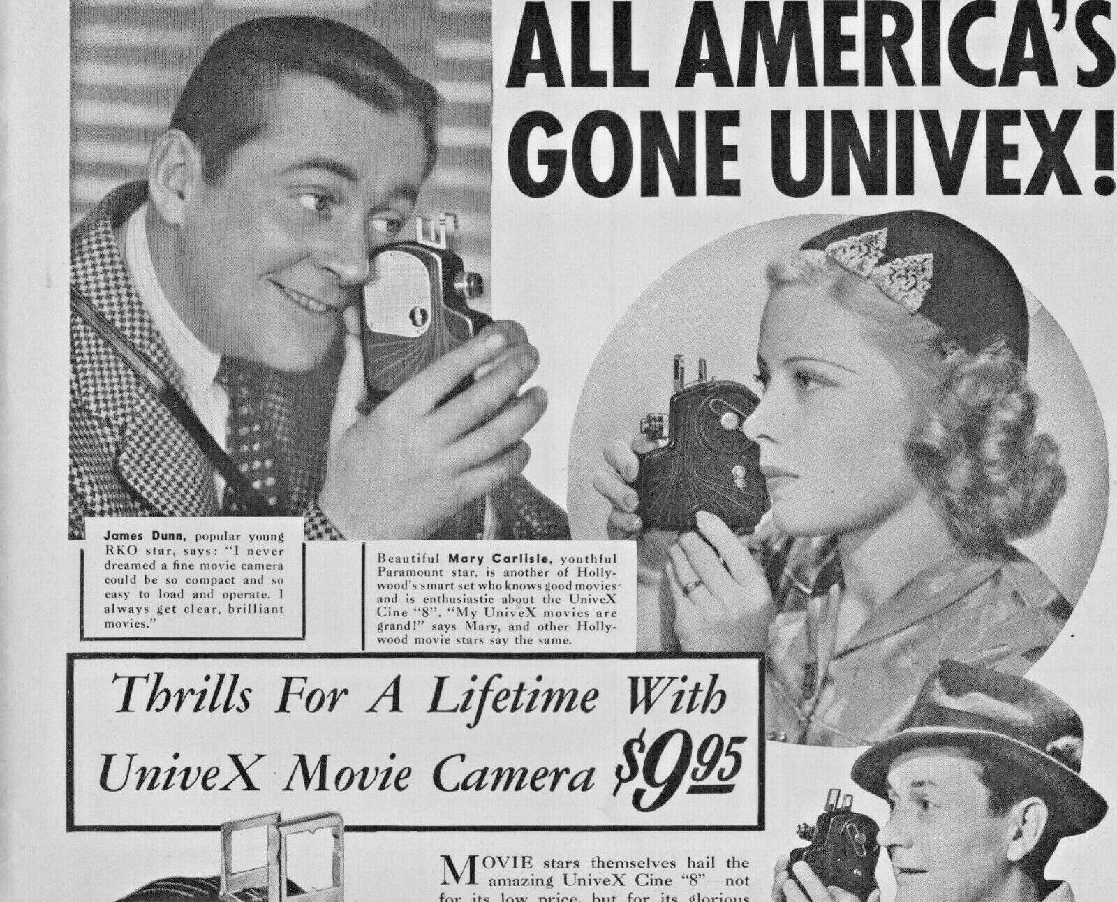 1937 UniveX Cine 8 Movie Camera Vintage Print Ad All America's Gone UniveX 