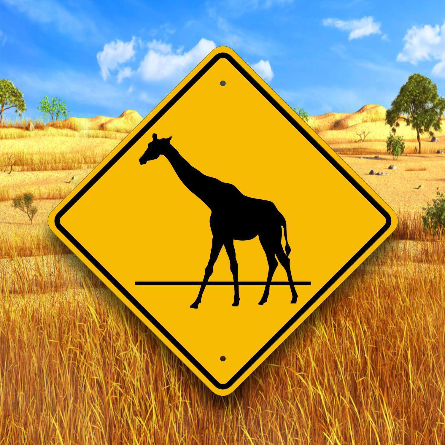 Giraffe Crossing Sign - Aluminum Safari Plaque - Fun Playroom Africa Decor  