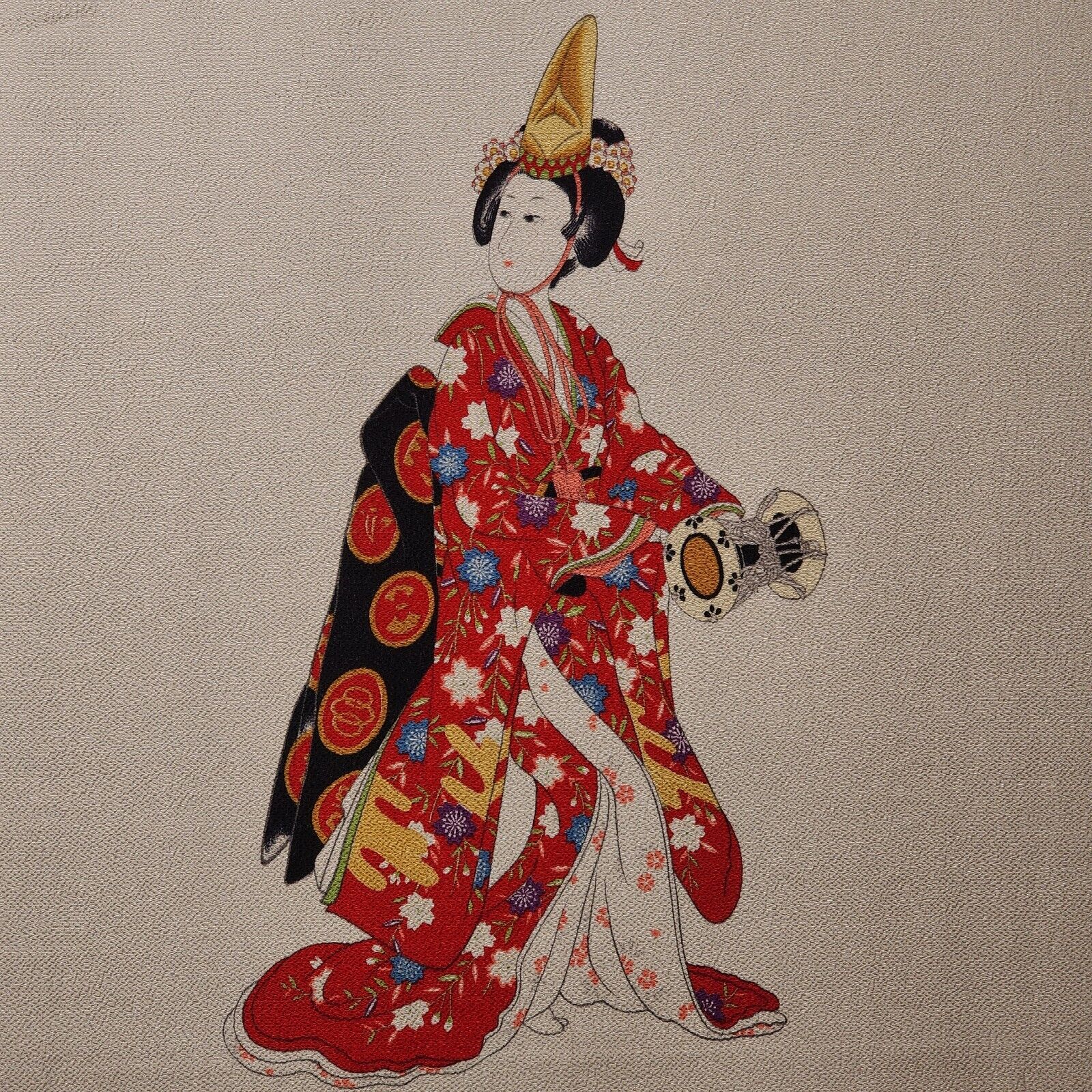 Japanese Tapestry Geisha Floral Wall Hanging Scroll Kobuki Performer 29\