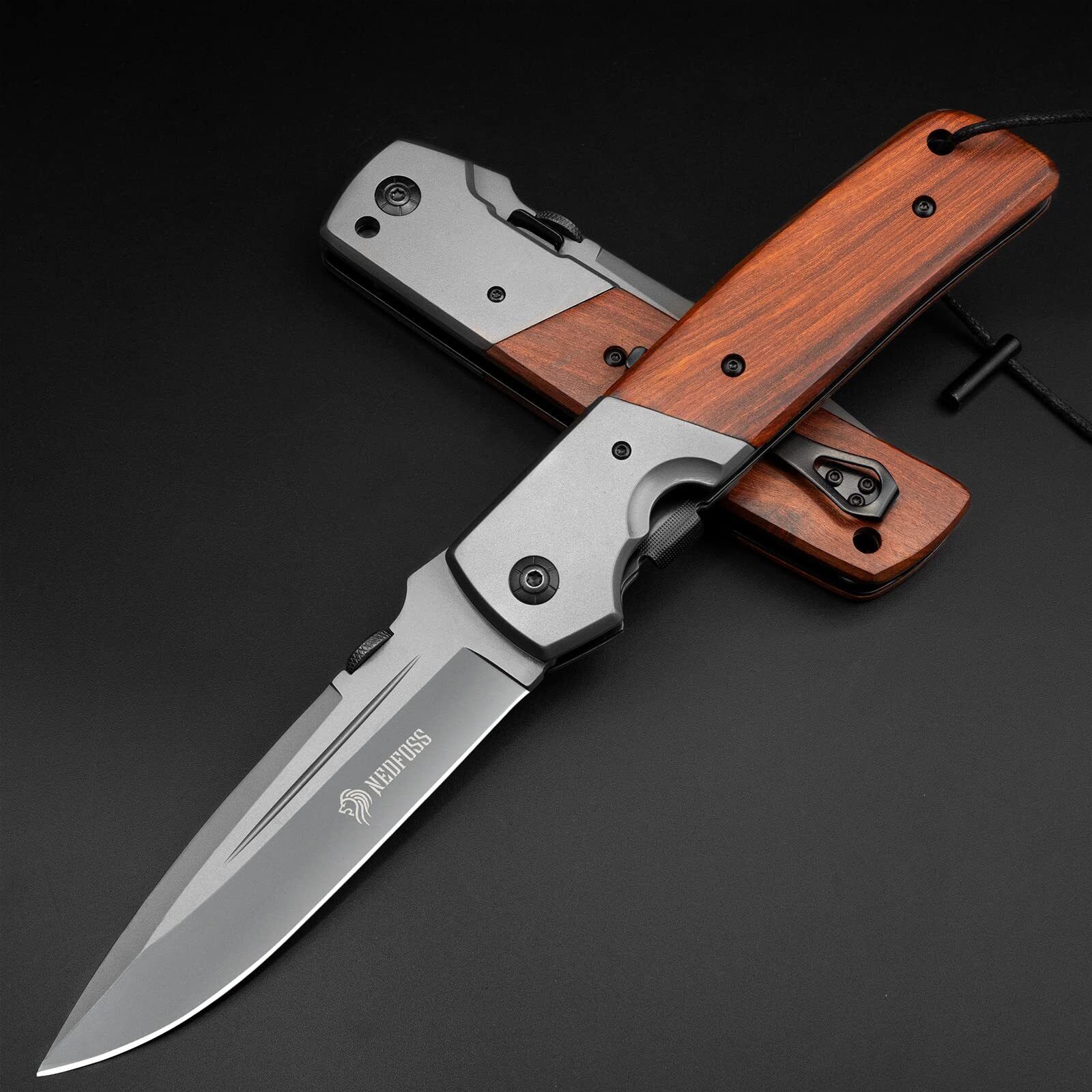 Huge Pocket Knife for Men, 11\'\' Hunting Folding Knife with Wood Handle, 5\'\' L...