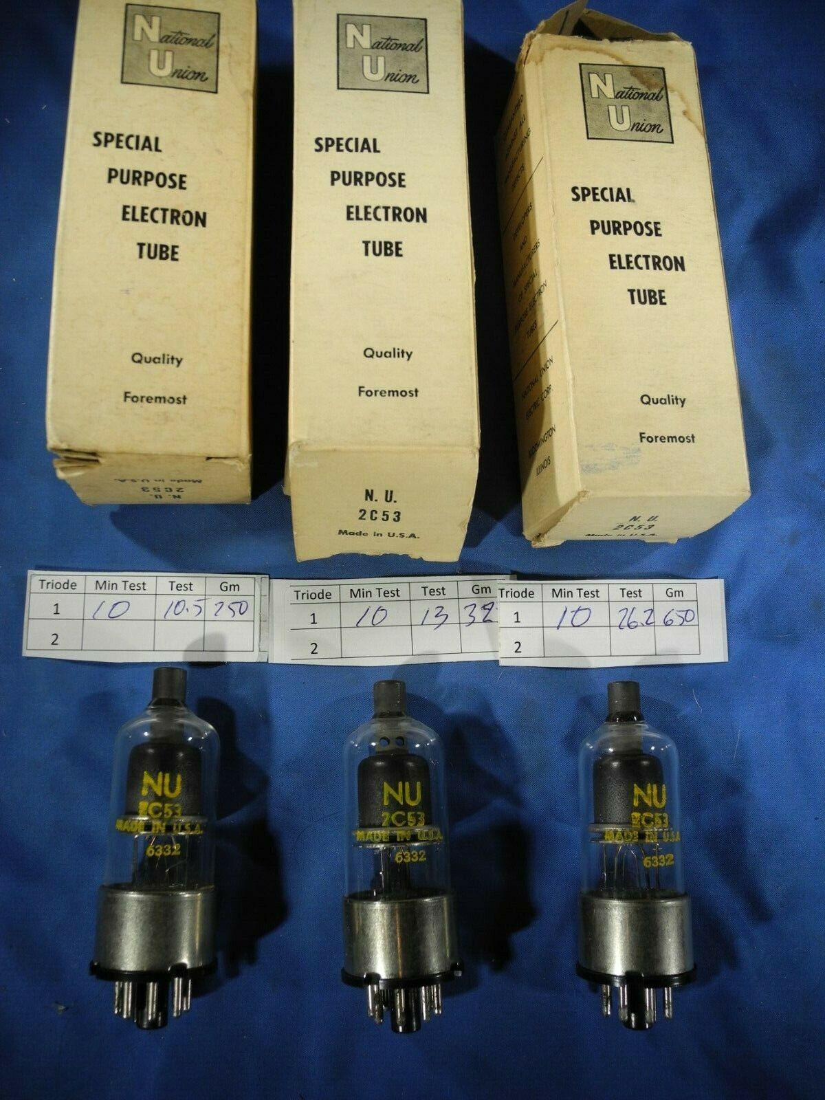 (3) DATE MATCHED 2C53 TUBE NATIONAL UNION TUBE NOS NIB  (TESTED W/ TV-7D/U)