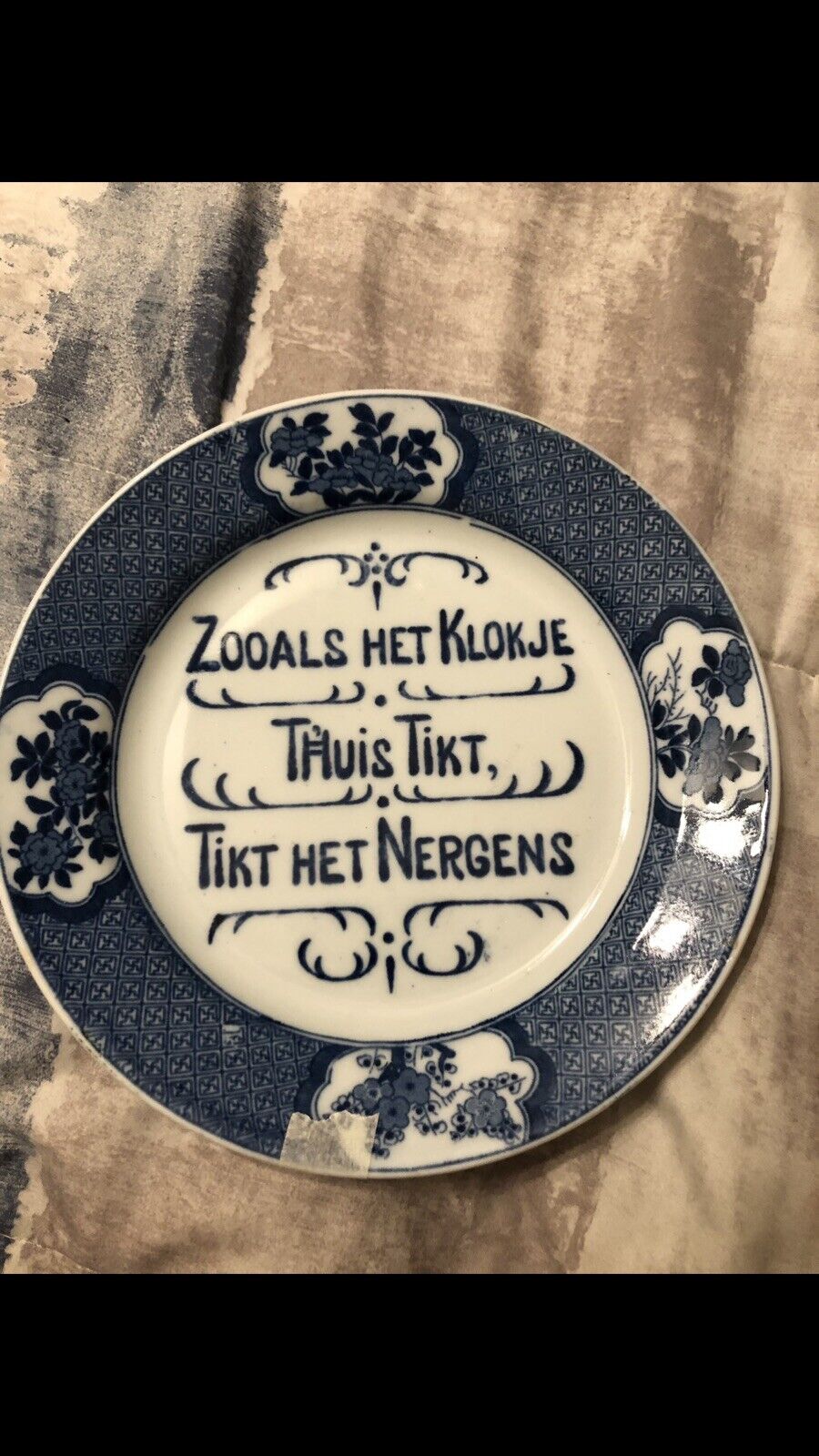 Vintage Dutch Charger Plate 1900’s With Dutch Proverb